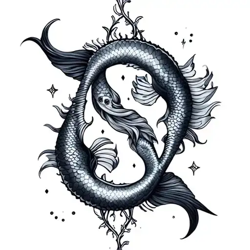 mermaid Virgo and pisces sign mixed together tattoo design idea