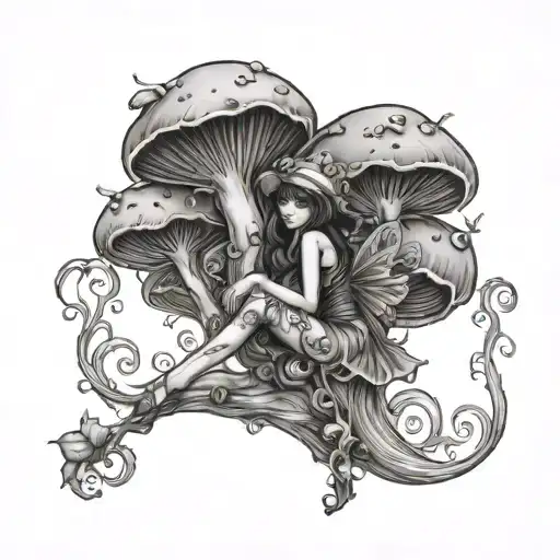 goth mushroom fairy  tattoo design idea