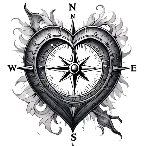 Heart Compass tattoo design idea