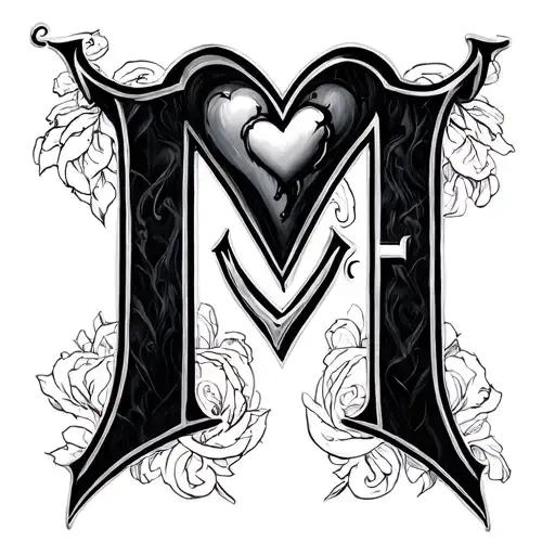 heart with the letter m f s tattoo design idea