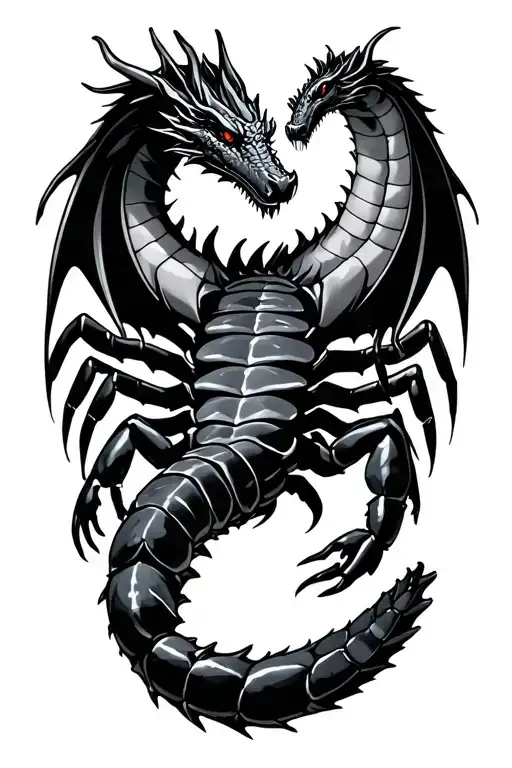 Scorpion and dragon with the name Kenzie spelled tattoo design idea
