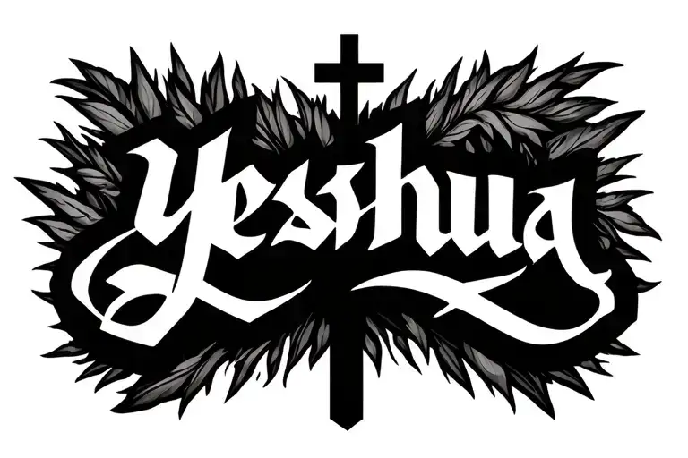 script font yeshua with cross  tattoo design idea
