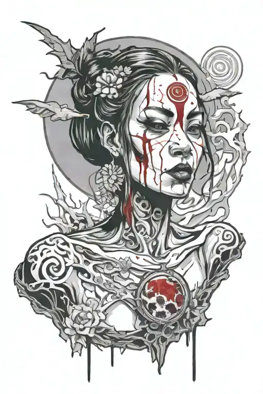 chikano woman money blood moon tattoo design idea