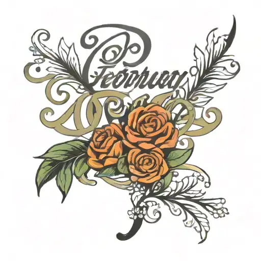 Minimalist tattoo design featuring '26 February 2003' with abold '26 February' cursive '2003' in a smaller  elegant font tattoo design idea