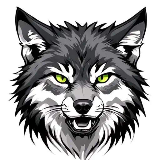 wolf angry cat tattoo design idea