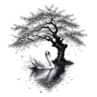 cherry blossom tree with petals falling but is next to a swan  tattoo design idea