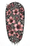 sleeve from wrist to elbow with hibiscus flowers and sakura flowers with skin break blank cross tattoo design idea