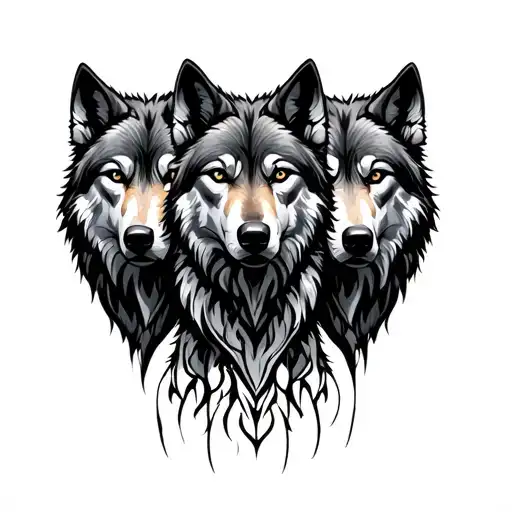 three wolves facing front tattoo design idea
