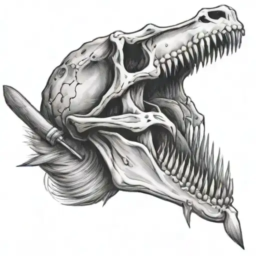 dinosaur skull with paint brushes tattoo design idea