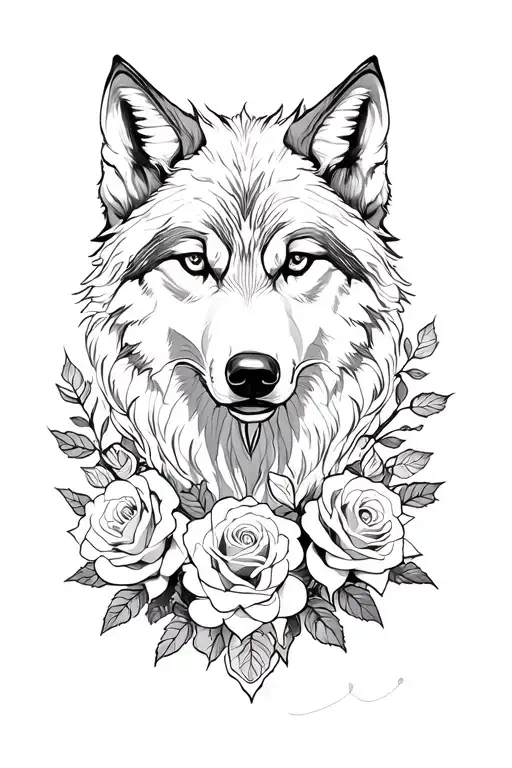 The wolf in the rose bushes varying shades tattoo design idea
