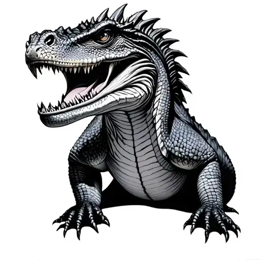 grandad writing Komodo dragon intertwined tattoo design idea