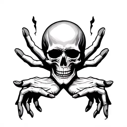 skull with hands above and below tattoo design idea