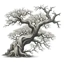 The Tree: Type: A large, slightly withered or decaying tree, possibly an oak or gnarled branch. Features: Twisted, bare  tattoo design idea