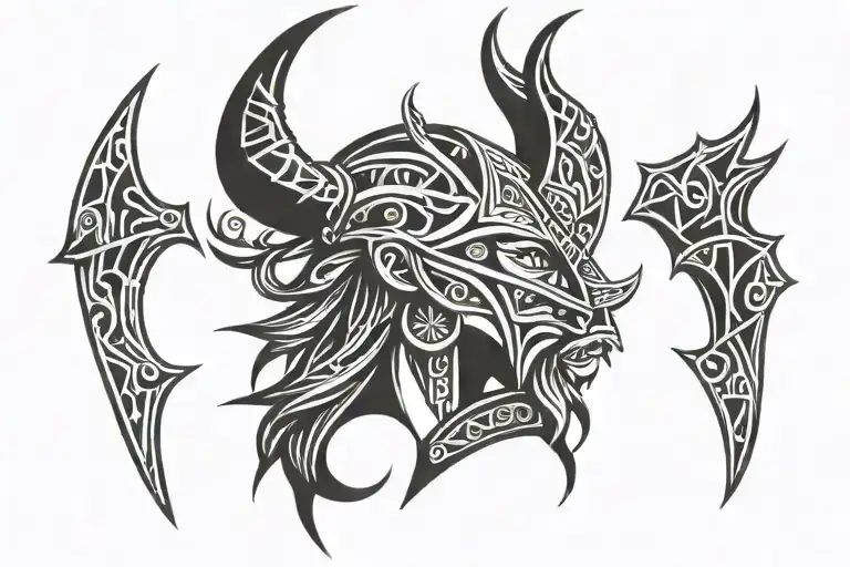 viking female worrior tribal tattoo design idea