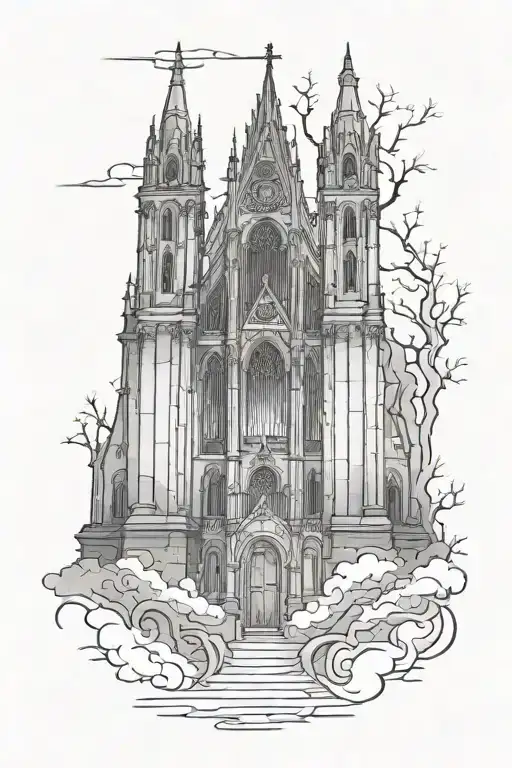 dark gothic cathedral scene tattoo design idea