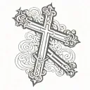 cross with light shining on it then a scroll tattoo design idea