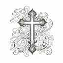 cross with light shining on it then a scroll tattoo design idea