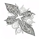 cross with light shining on it then a scroll tattoo design idea