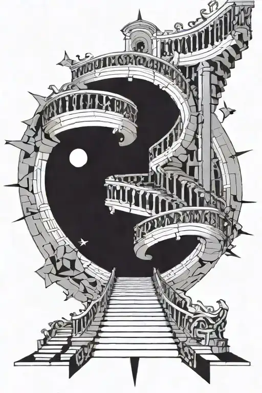 A stairway going in a circle starting from hell into heaven representing how even if life is bad u can work your way up tattoo design idea