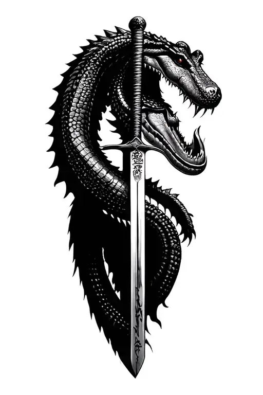 alligator samurai sword tattoo design idea