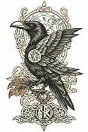 Raven, runes and bones tattoo design idea