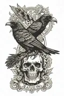 Raven, runes and bones tattoo design idea