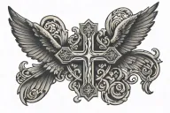 a cross made of only Roman numerals 26 horizontally and 28 vertically with two small doves flying beside it  tattoo design idea