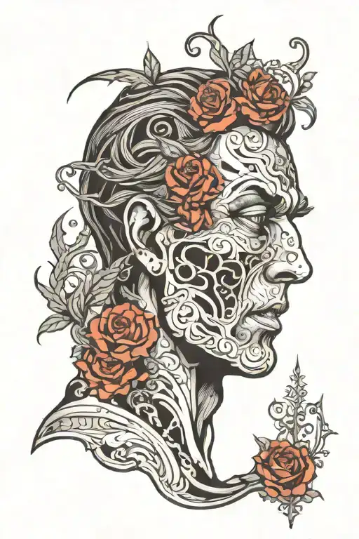 black, dark, goth, half face, sudeview, adam (creation of adam's face) tattoo design idea