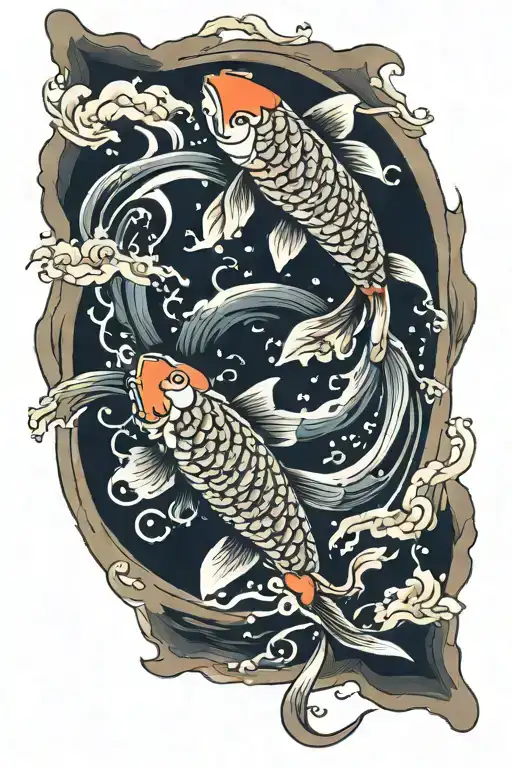 2 koi fish and moon   tattoo design idea