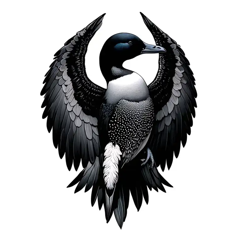 loon open wings going from back to shoulder tattoo design idea