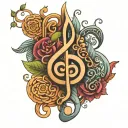buddhist unalome and treble clef intertwined tattoo design idea