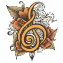 buddhist unalome and treble clef intertwined tattoo design idea