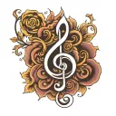 buddhist unalome and treble clef intertwined tattoo design idea