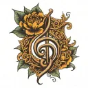 buddhist unalome and treble clef intertwined tattoo design idea