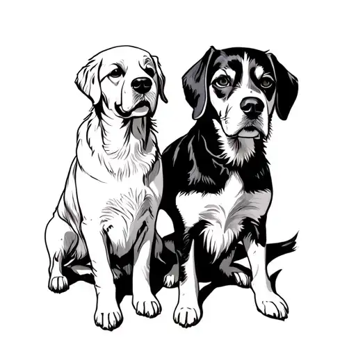 two pet dogs golden retriever ( Name : Magnum) and beagle ( Name : Takaya) tattoo design idea