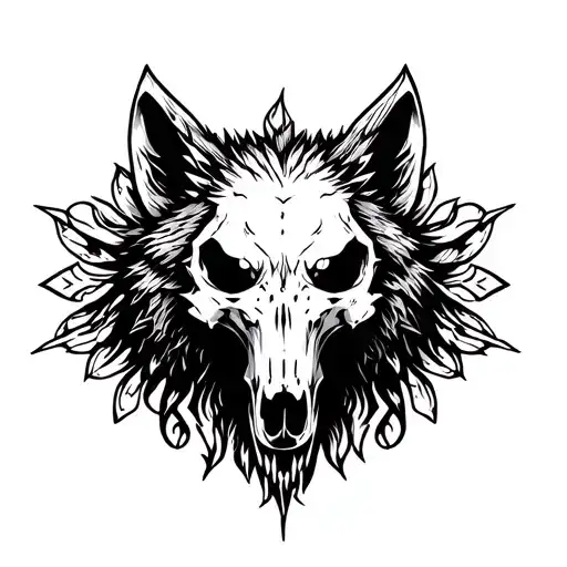 wolf skull front view tattoo design idea