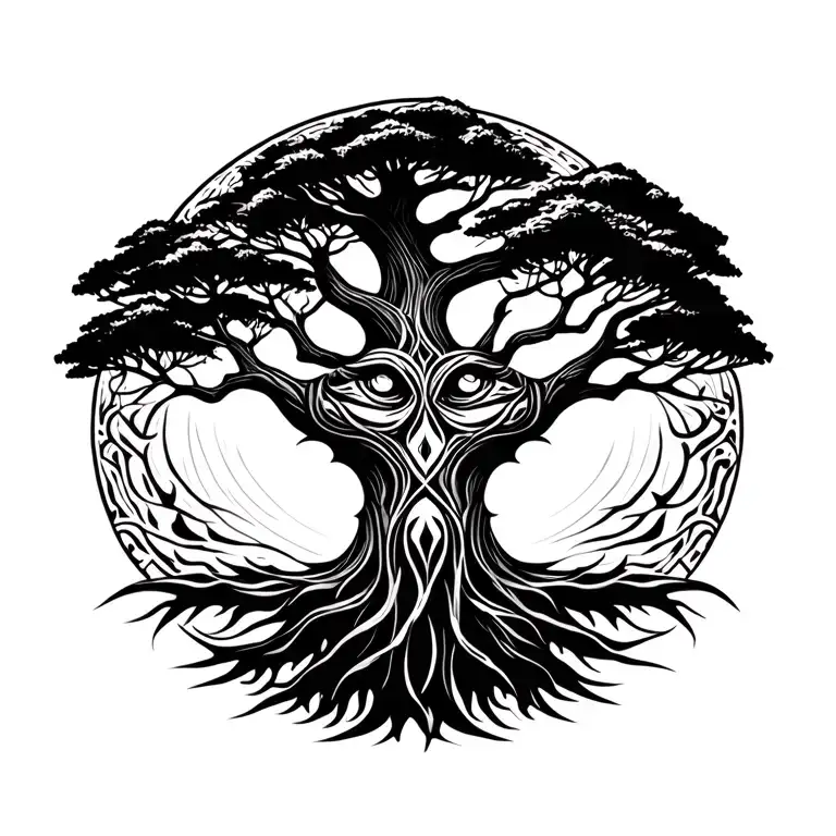 anthropomorphic tree embodying freedom, stability, protection  tattoo design idea