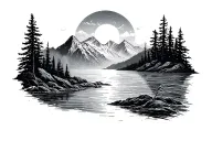 arm band well blend mountain, river, sea and sun rising tattoo design idea
