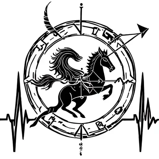 Sagittarius zodiac sign with a heartbeat line running through it tattoo design idea