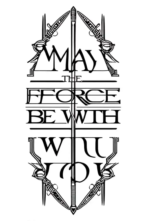 "May the Force Be With You" A minimalist lightsaber design spelling star wars with intricate and simple details surrounding tattoo design idea