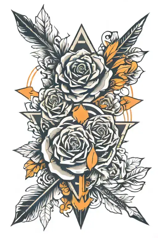 arrows and rosette with orange color spot One day tattoo design idea