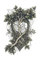 dna strand converting into tree roots squeezin around a heart tattoo design idea