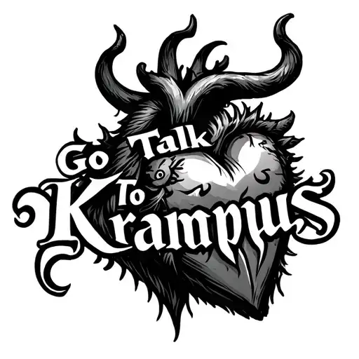 ""Go Talk To Krampus"" gothic style heart tattoo design idea