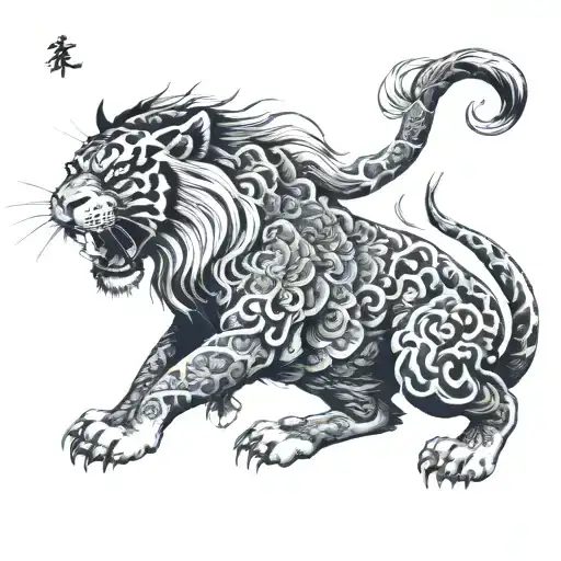 Warrior Tiger Iran Lion tattoo design idea