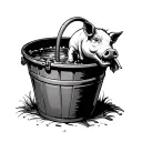 a bucket with luckspurs on the handle and water lillis in the bucket with a pigs jaw leaning against the bucket  tattoo design idea