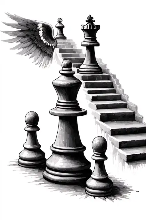 chess and stair way to heaven tattoo design idea