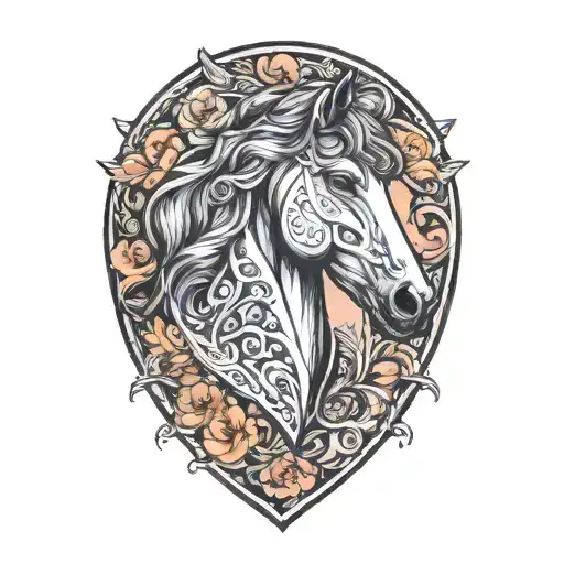 draft horse head looking forward facing female pretty tattoo design idea