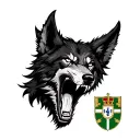 Fusion between a very nasty wolf open mouth and the coat of arms of Portugal, fusion of the image tattoo design idea
