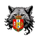 Fusion between a very nasty wolf open mouth and the coat of arms of Portugal, fusion of the image tattoo design idea