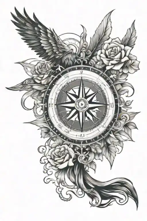nautical compass, pheonix, DaVinci, north star, Geranium tattoo design idea